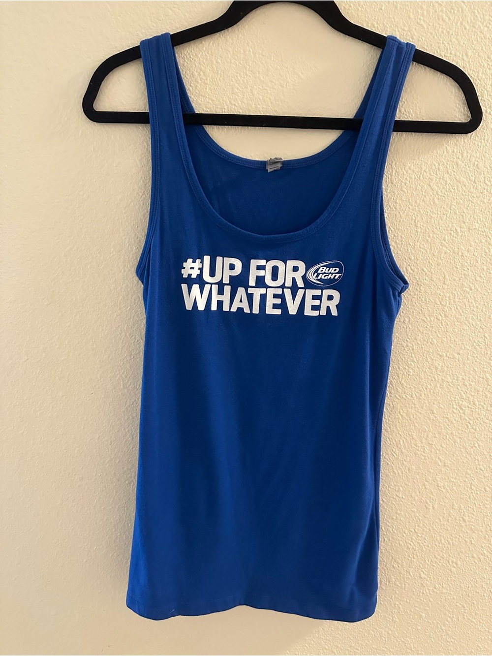Next Level Apparel Blue Tank with White "#UP FOR WHATEVER" Graphic